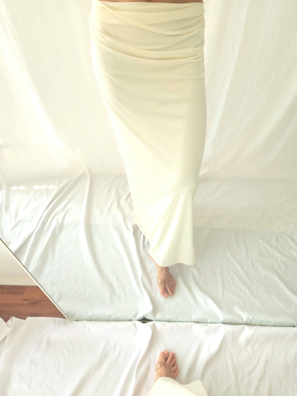 Pull&Bear Cream Maxi Skirt with Draped Waist